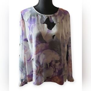 Jennifer Lopez Floral Sheer Hi/Lo Tunic Blouse With Pleated Back